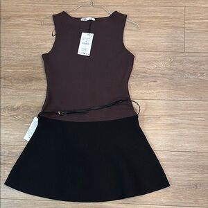 ZARA Brown and Black KNIT Sleeveless Dress with Belt